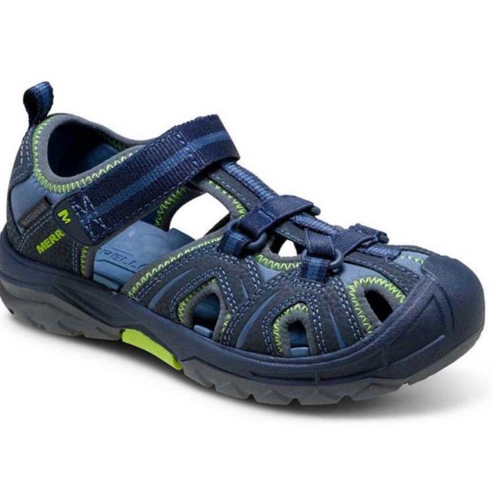 Merrell - Big Boy’s Hiker Navy &Green leather & textile water sandals shoes SZ 5